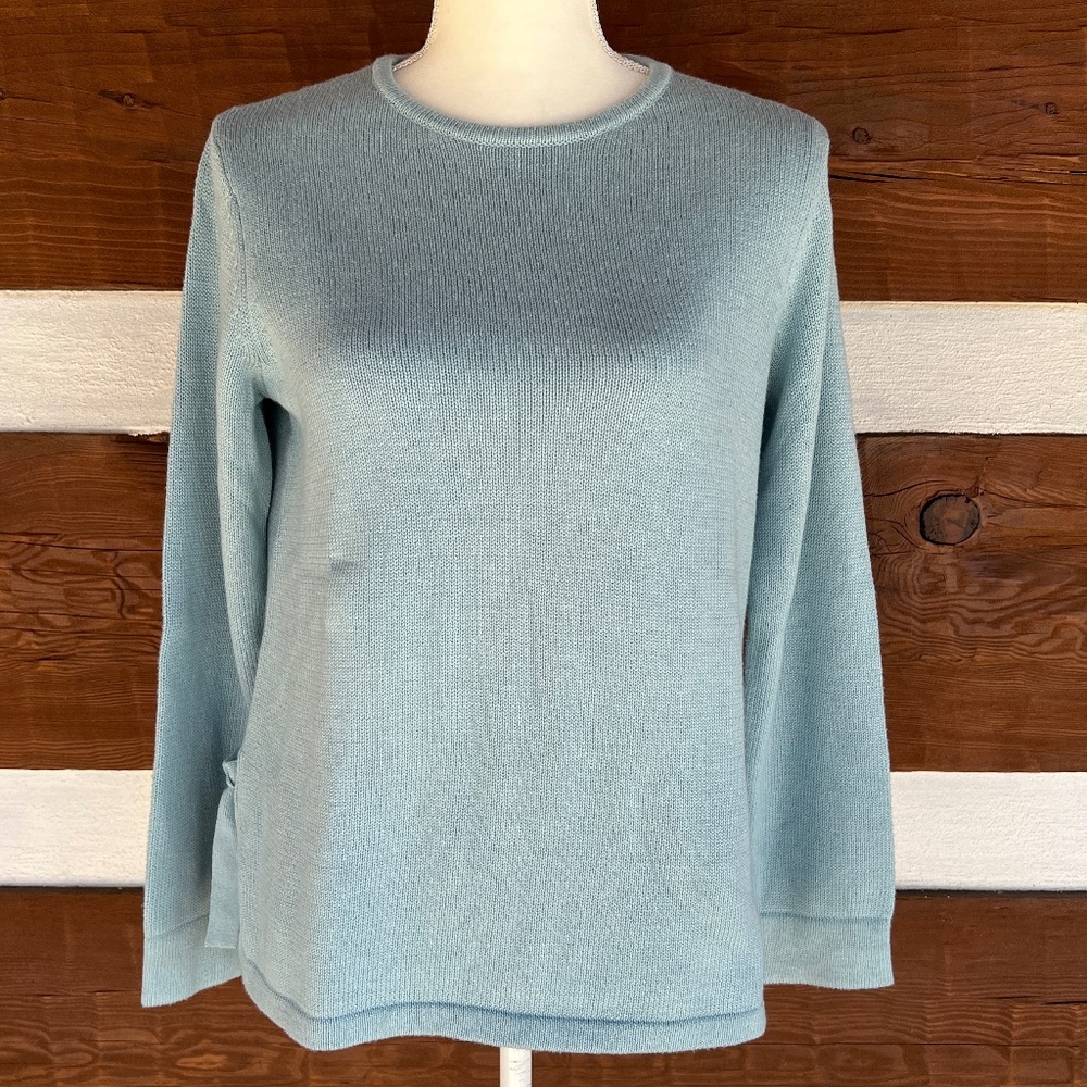 J JILL Knit Sweater Ocean Blue Tint, Side Ties & Slits, Petite Small S, NWT
